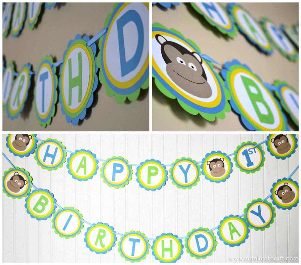 Monkey Birthday Banner with Name using Die Cut Shapes