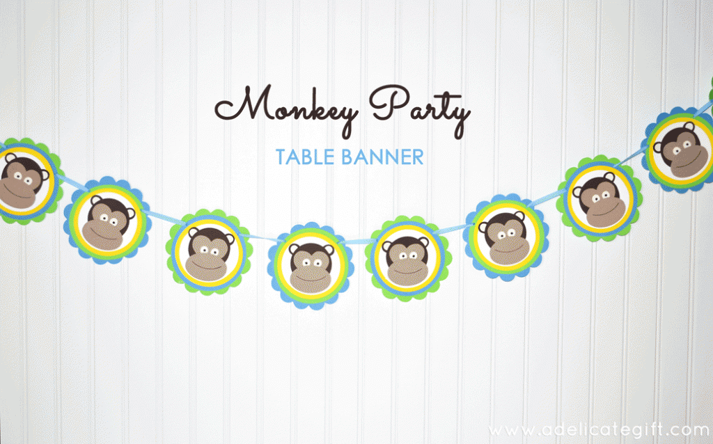Monkey Theme Birthday Party Table Banner